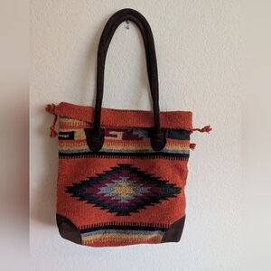 Vintage Southwest Tote Bag with Suede Trim